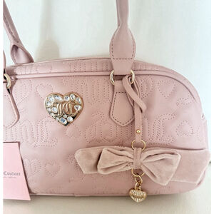 NWT JUICY COUTURE LOVELY GIRL SATCHEL SHOULDER BAG WITH BOW / HEART CHARM PINK